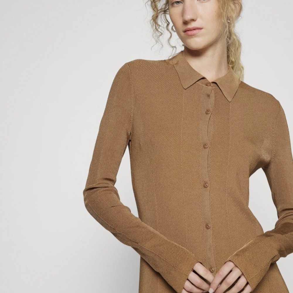 Rag & Bone Knit Tan Button-Down Long Sleeve Dress